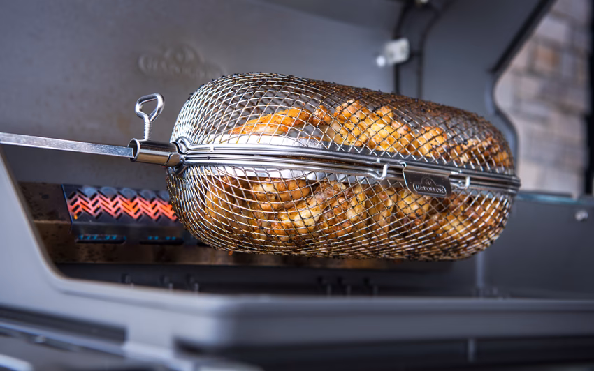 How do you cook potatoes on a rotisserie grill?