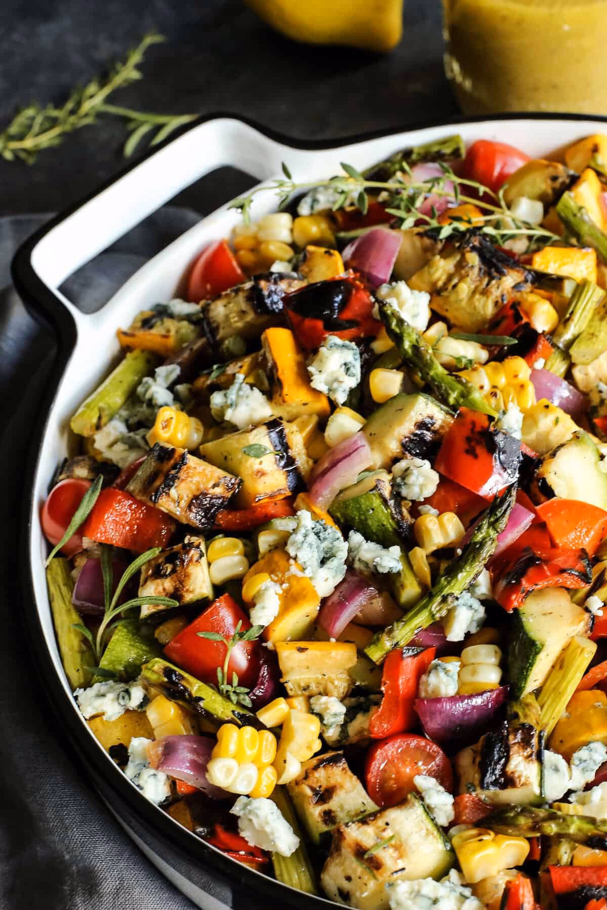 How do you make lemon vinaigrette with grilled vegetables?